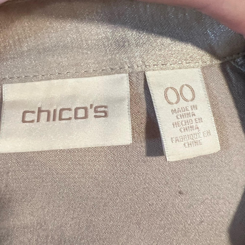 Chico’s Foiled Linen Gold Shimmer Lightweight Jacket Blazer Zip Closure Small - Picture 8 of 12